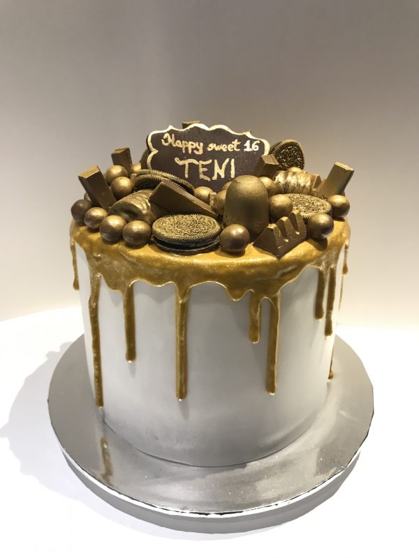 Golden drip birthday cake 1
